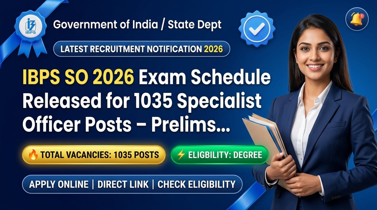 IBPS SO 2026 Exam Schedule Released for 1035 Specialist Officer Posts – Prelims on 29 August, Mains on 1 November