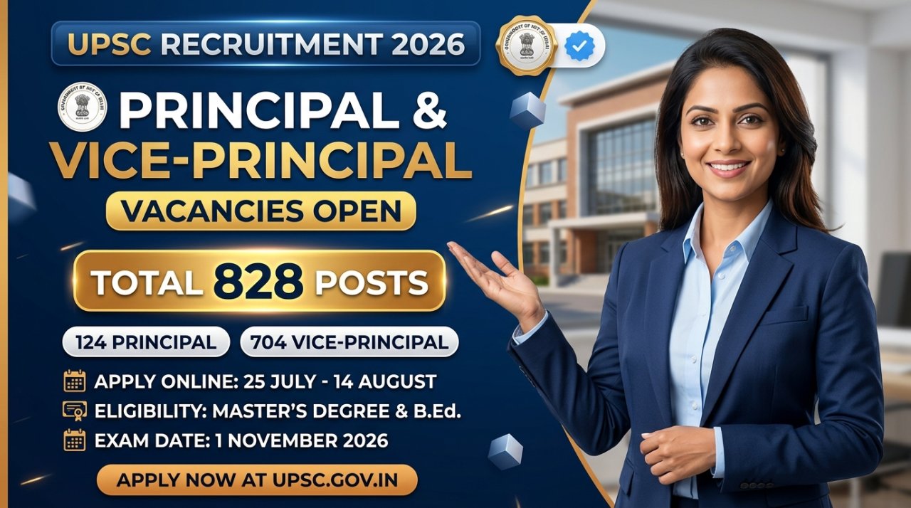 UPSC Principal and Vice-Principal Recruitment 2026: 828 Vacancies, Online Applications Open from 25 July