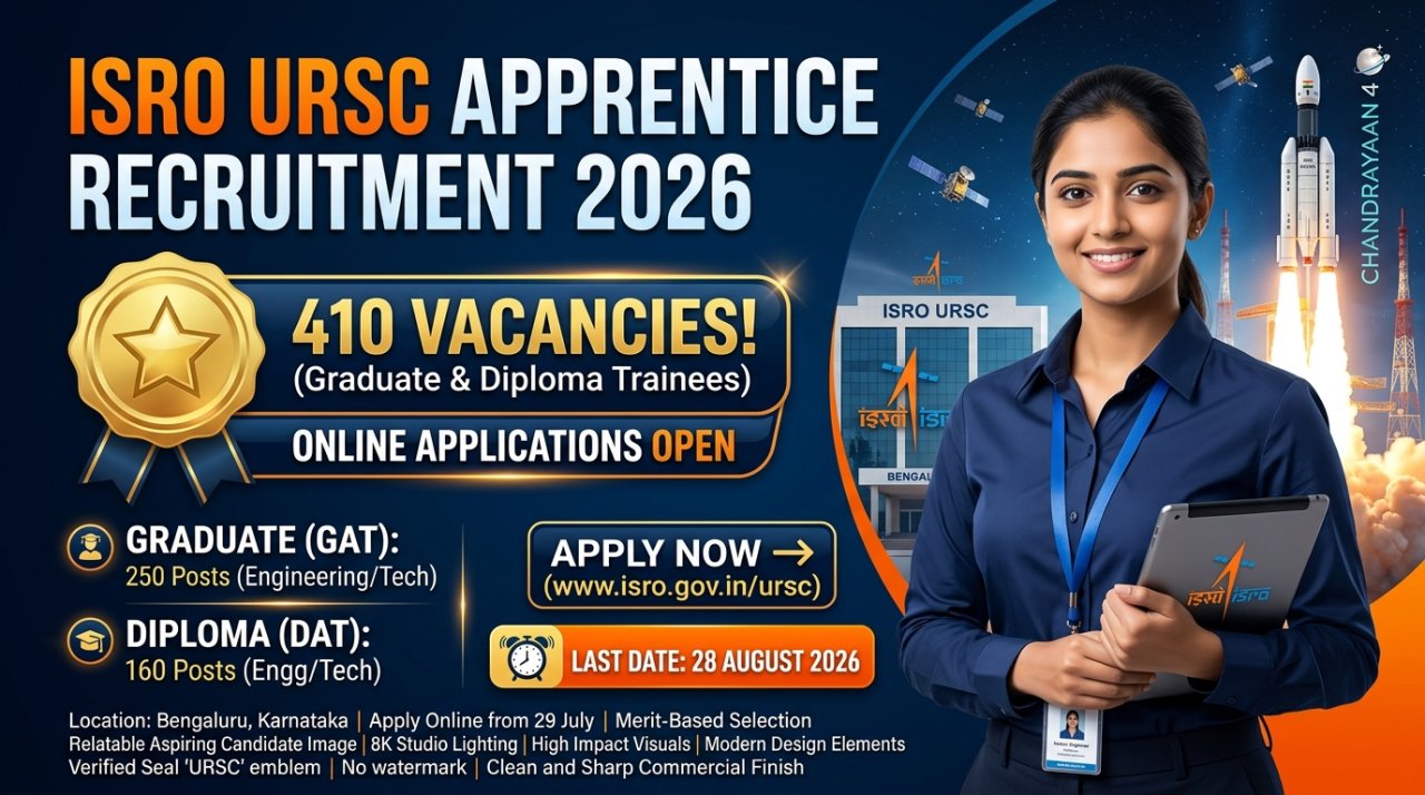 ISRO URSC Apprentice Recruitment 2026: Online Applications Open for 410 Graduate & Diploma Apprentice Trainee Posts