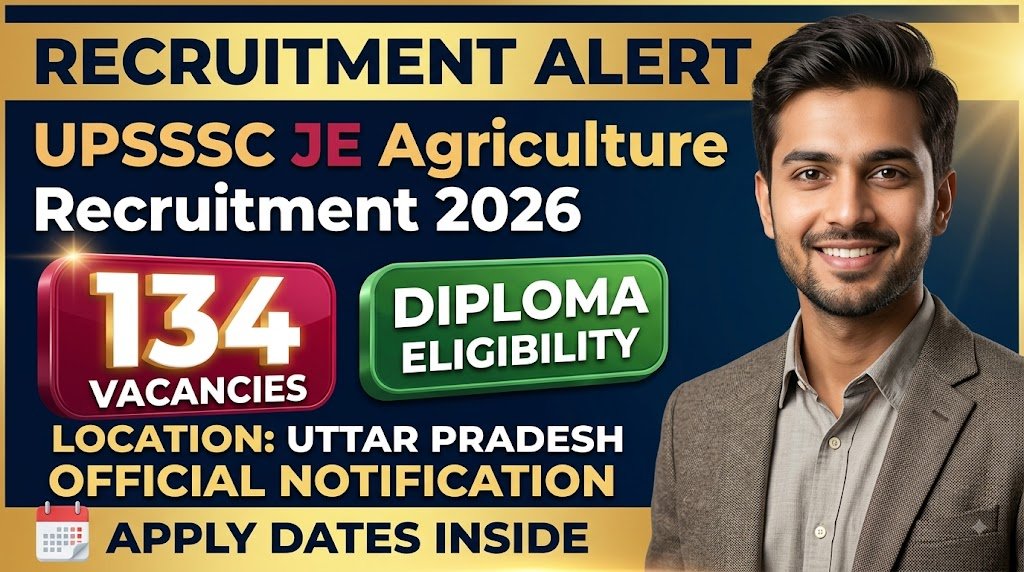 UPSSSC JE Agriculture Recruitment 2026: 134 Vacancies, Diploma Eligibility & Apply Dates
